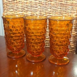 Set of 3 Whitehall by Colony"Harvest Gold" Amber Glass Cubed Pattern